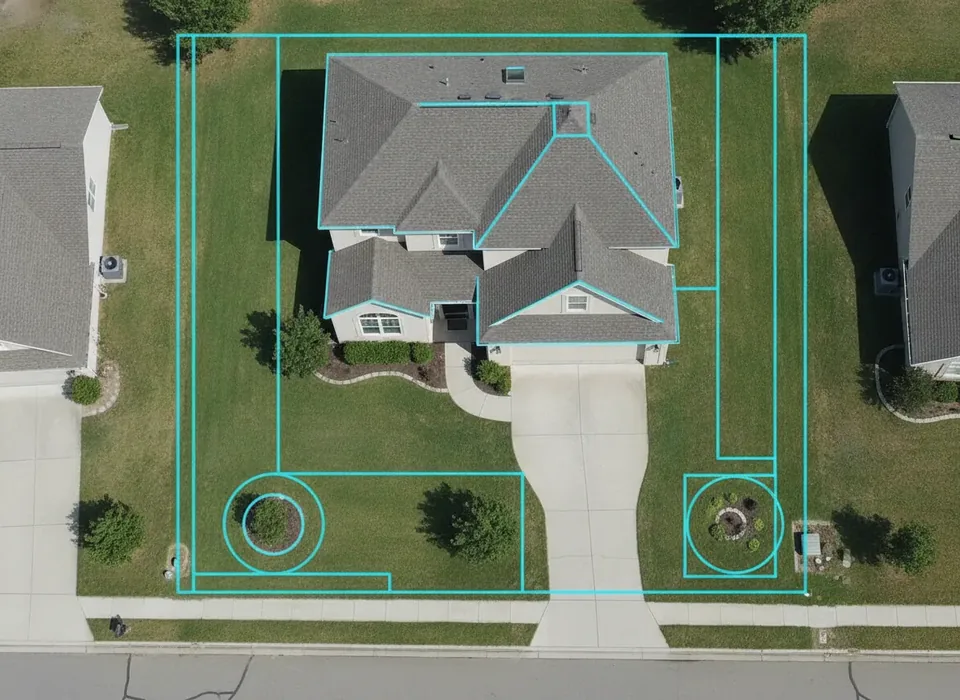 Illustration of a satellite view of a house roof with planes outlined and pitch labels